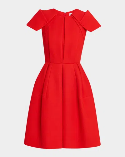 Dice Kayek Short-sleeve Pleated Mini Dress In Red