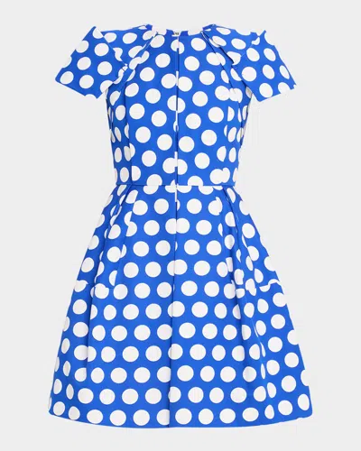 Dice Kayek Signature Pleated Polka-dot Dress In Blue White