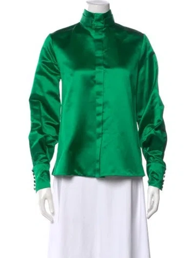 Pre-owned Dice Kayek Silk Long Sleeve Blouse W/ Tags In Green