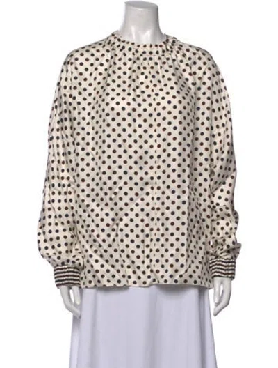 Pre-owned Dice Kayek Silk Polka Dot Print Blouse In Neutrals