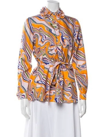 Pre-owned Dice Kayek Silk Printed Button-up Top In Multi