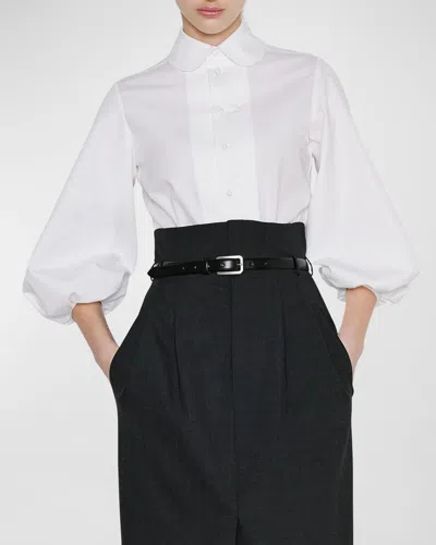 Dice Kayek Silk Puff-sleeve Button-front Shirt In White