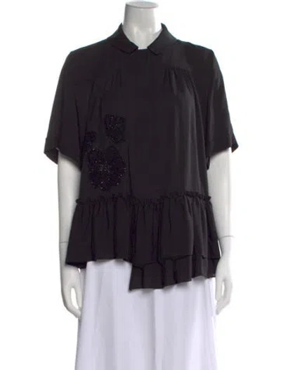 Pre-owned Dice Kayek Silk Short Sleeve Blouse In Black