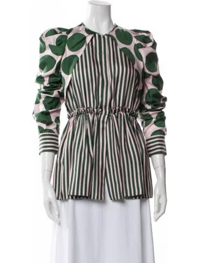 Pre-owned Dice Kayek Silk Striped Blouse In Green