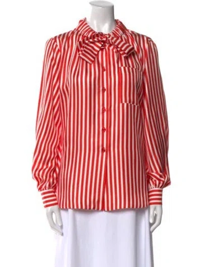 Pre-owned Dice Kayek Silk Striped Button-up Top W/ Tags In Red