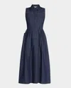 Dice Kayek Sleeveless Denim Midi Shirtdress In Indigo