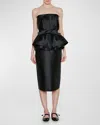 Dice Kayek Strapless Peplum Midi Dress With Bow Detail In Black