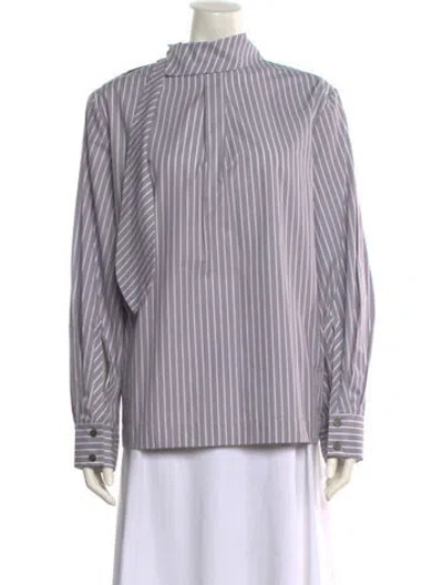 Pre-owned Dice Kayek Striped Mock Neck Blouse W/ Tags In Gray