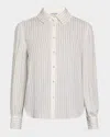 Dice Kayek Striped Strass Silk Button-down Shirt In Off White
