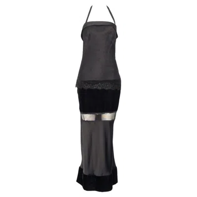 Pre-owned Dice Kayek Vintage Black Velvet Halter Evening Gown - 1990s