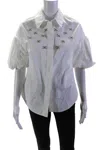 Dice Kayek Womens Cotton Crystal X Half Sleeve Button Down Shirt White In White