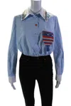 Dice Kayek Womens Cotton Long Sleeve Cropped Button Down Shirt Top Blue In Blue