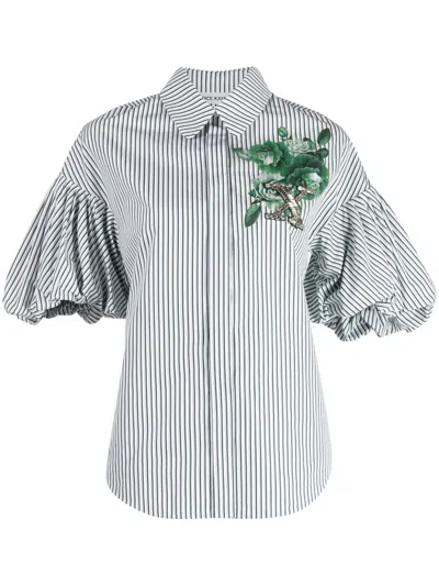 Dice Kayek Floral-print Puff-sleeves Shirt In Green