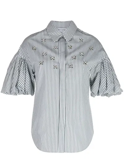 Dice Kayek Striped Crystal-embellished Shirt In Green