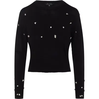 Diciannove Diamond Sparkle Embellished Knit Sweater In Black