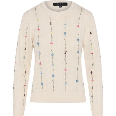 Diciannove Embroidered Cable Floral Accent Knit Sweater In Neutral
