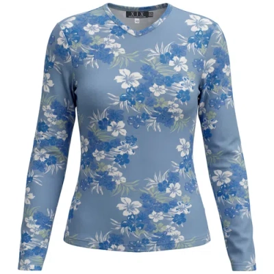 Diciannove Printed Paisley V-neck Long Sleeve Tee Top In Blue