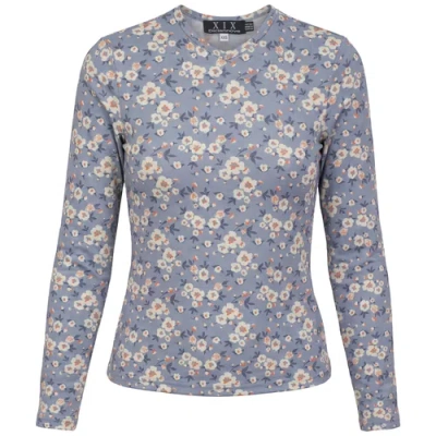 Diciannove Printed Paisley V-neck Long Sleeve Tee Top In Blue