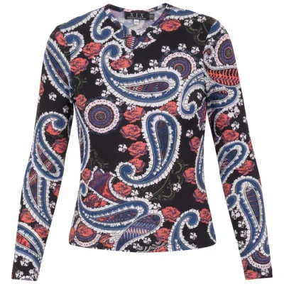 Diciannove Printed Paisley V-neck Long Sleeve Tee Top In Multi