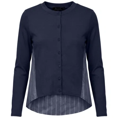 Diciannove Striped Panel Button Front Cropped Cardigan Shirt With High Low Hem In Blue