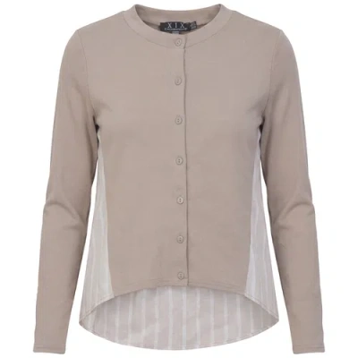 Diciannove Striped Panel Button Front Cropped Cardigan Shirt With High Low Hem In Neutral