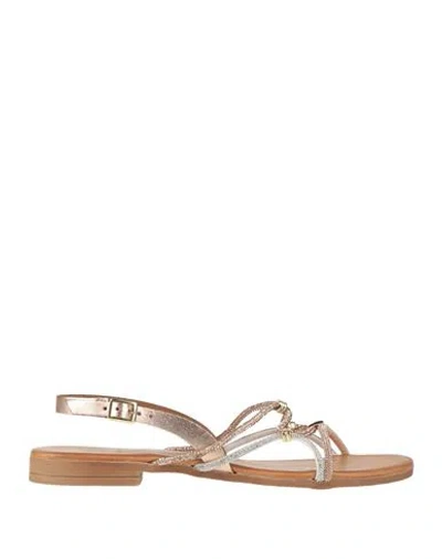 Diciottopiù Woman Sandals Rose Gold Size 8 Textile Fibers, Leather