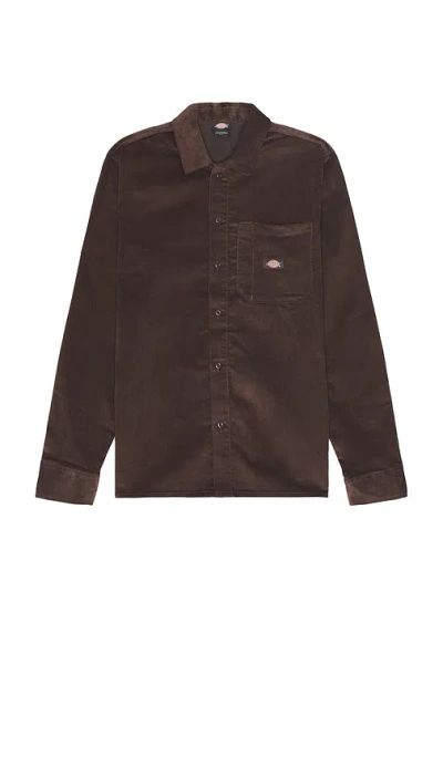 Dickies Corduroy Long Sleeve Shirt In Chocolate Brown