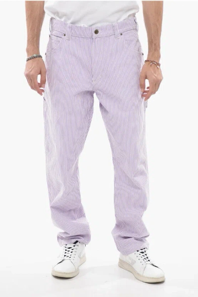 Dickies Awning Striped Garyville Hickory Trousers With Belt Loops In Pink