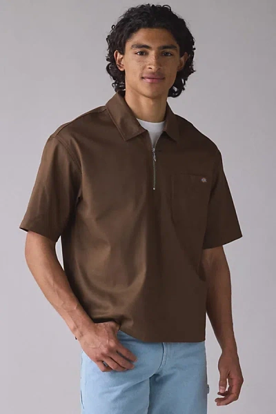 Dickies Cadiz Quarter-zip Boxy Fit Work Shirt Top In Brown, Men's At Urban Outfitters