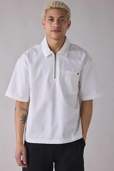 Dickies Cadiz Quarter-zip Boxy Fit Work Shirt Top In Ivory, Men's At Urban Outfitters In White