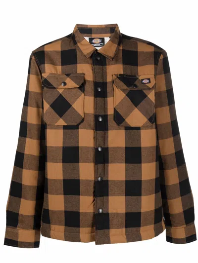 Dickies Checked Cotton Blend Shirt In Brown Duck
