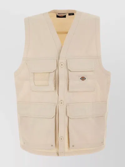 Dickies Cotton Vest With Four Front Pockets In Neutral