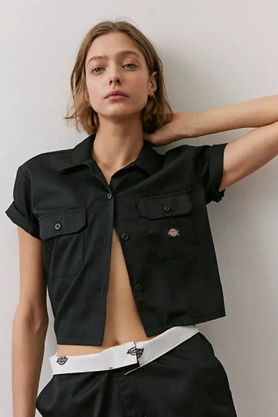 Dickies Cropped Short Sleeve Work Shirt Top In Black, Women's At Urban Outfitters