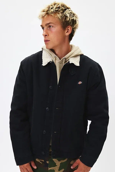 Dickies Duck Canvas Fleece Collar Jacket In Charcoal, Men's At Urban Outfitters In Charcoal