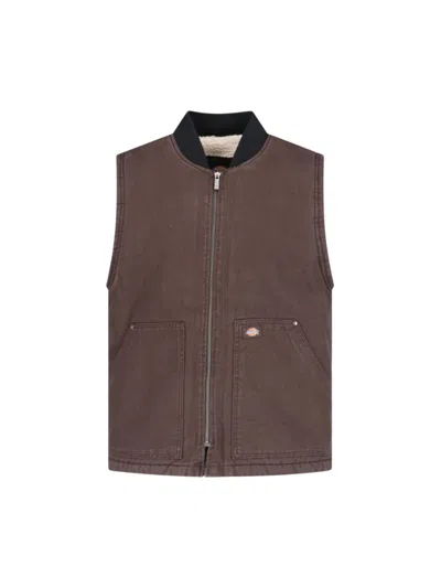 Dickies Sherpa Lined Sleeveless Jacket With Front Pockets In Brown