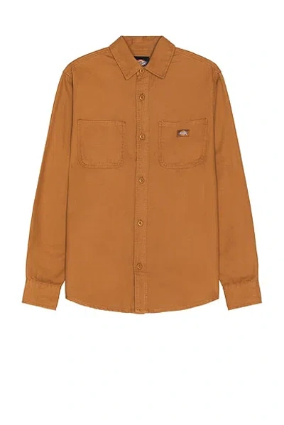 Dickies Duck Canvas Long Sleeve Shirt In Stonewashed Brown Duck