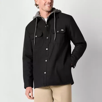 Dickies Duck Mens Hooded Water Resistant Lightweight Shirt Jacket In Black