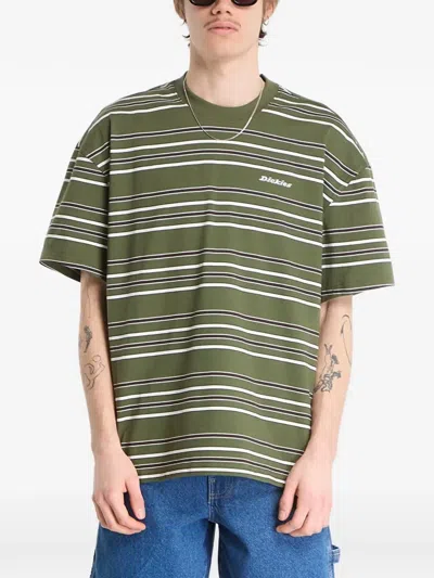 Dickies East Liberty Horizontal-stripe Logo-embroidered Cottont-shirt In Green