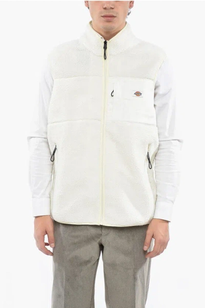 Dickies Eco-shearling Sleeveless Jacket With Zip Closure In White