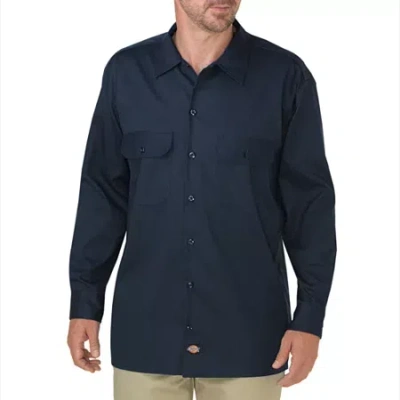 Dickies Flex Twill Mens Long Sleeve Relaxed Fit Stretch Fabric Button-down Shirt In Blue