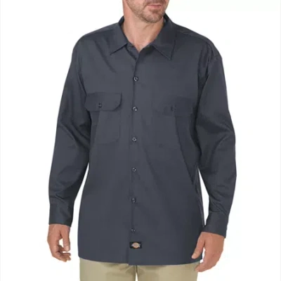 Dickies Flex Twill Mens Long Sleeve Relaxed Fit Stretch Fabric Button-down Shirt In Gray