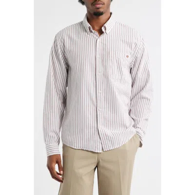 Dickies Gallatin Ticking Stripe Cotton Button-down Shirt In White