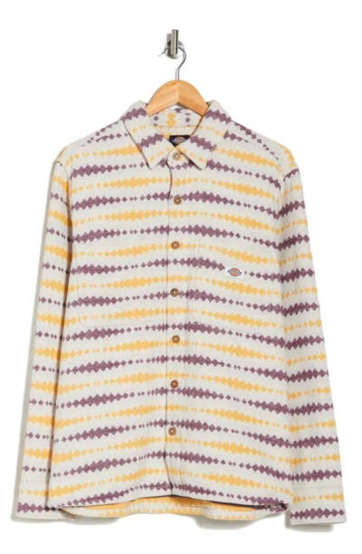 Dickies Global Long Sleeve Button-up Shirt In Ecru/ Grape Tine