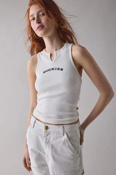 Dickies Graphic Split V-neck Cropped Tank Top In Ivory, Women's At Urban Outfitters In White
