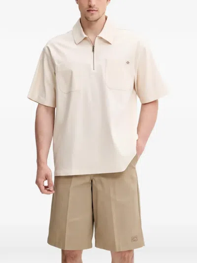 Dickies Half-zip Logo-patch Polo Shirt In Neutral