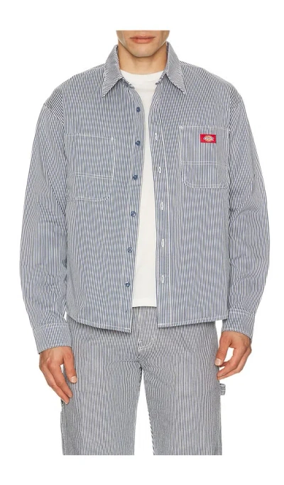 Dickies Hickory Long Sleeve Work Shirt In Blue