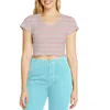 Dickies Juniors Womens Striped V-neck T-shirt In Pink