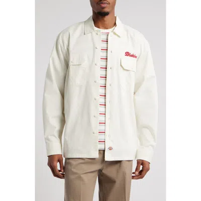 Dickies Lewiston Logo Embroidered Cotton Button-up Utility Shirt In Egret
