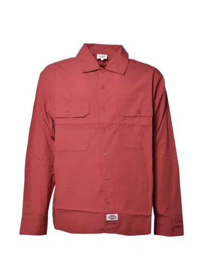 Dickies Logo-patch Chest-pocket Shirt In Red