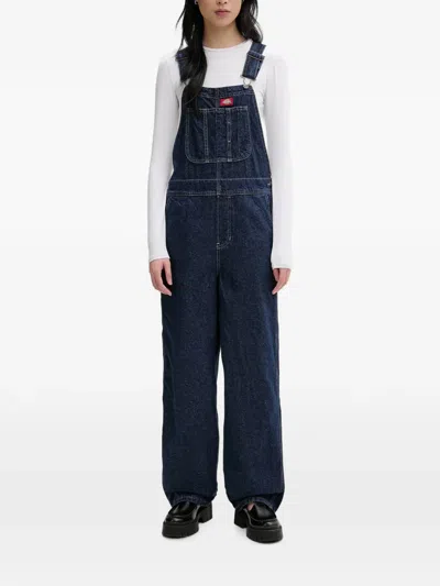 Dickies Logo-patch Denim Dungarees In Blue